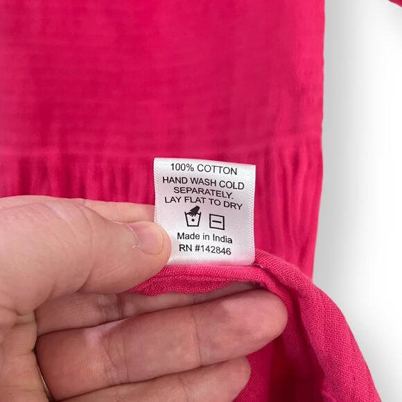 NWT Rhode Resort Harper Printed Smocked Midi Dress Size M Hot Pink Puff Sleeves - Picture 8 of 11